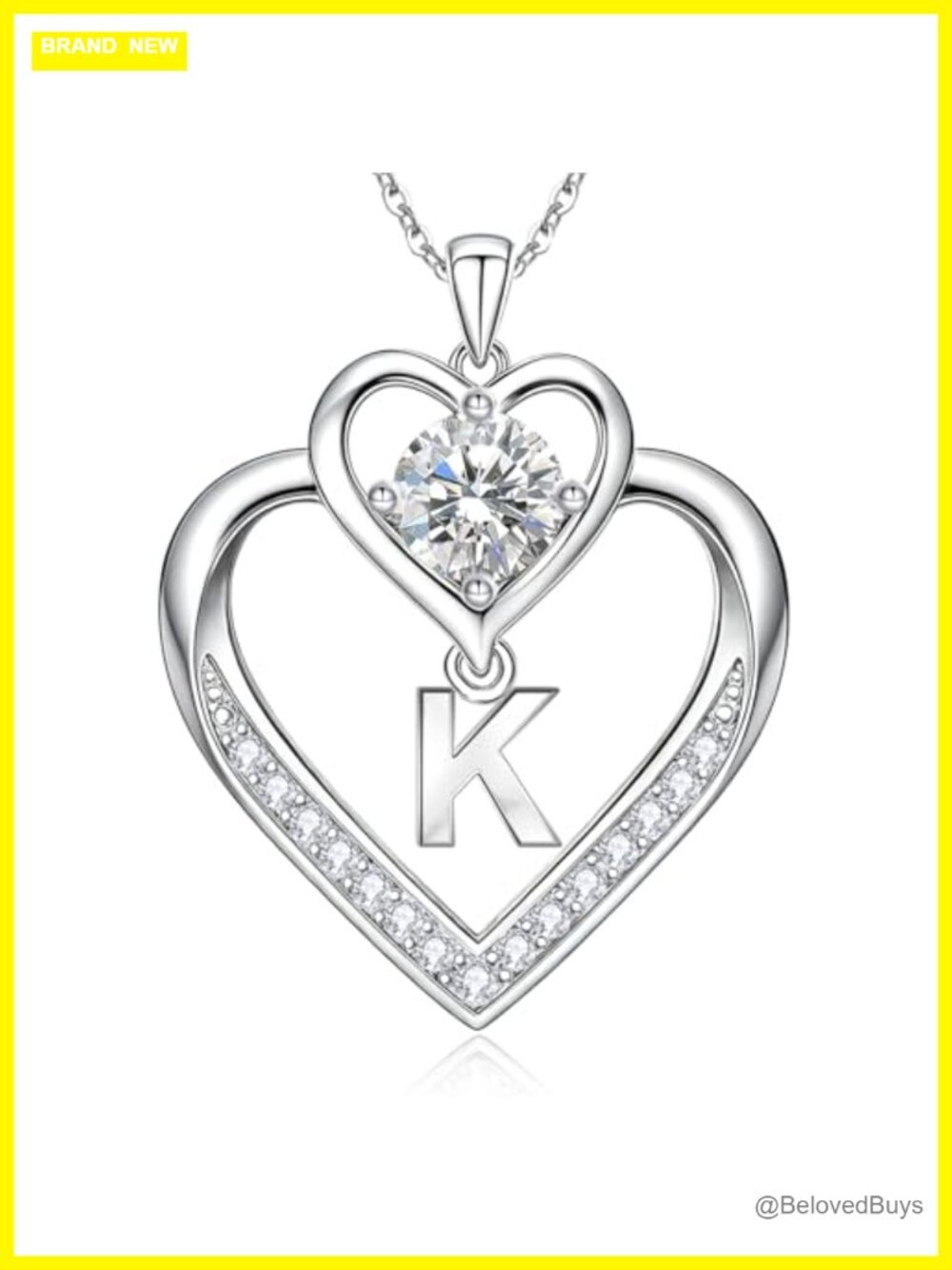 925 Sterling Silver Moissanite Heart Initial Pendant Necklace